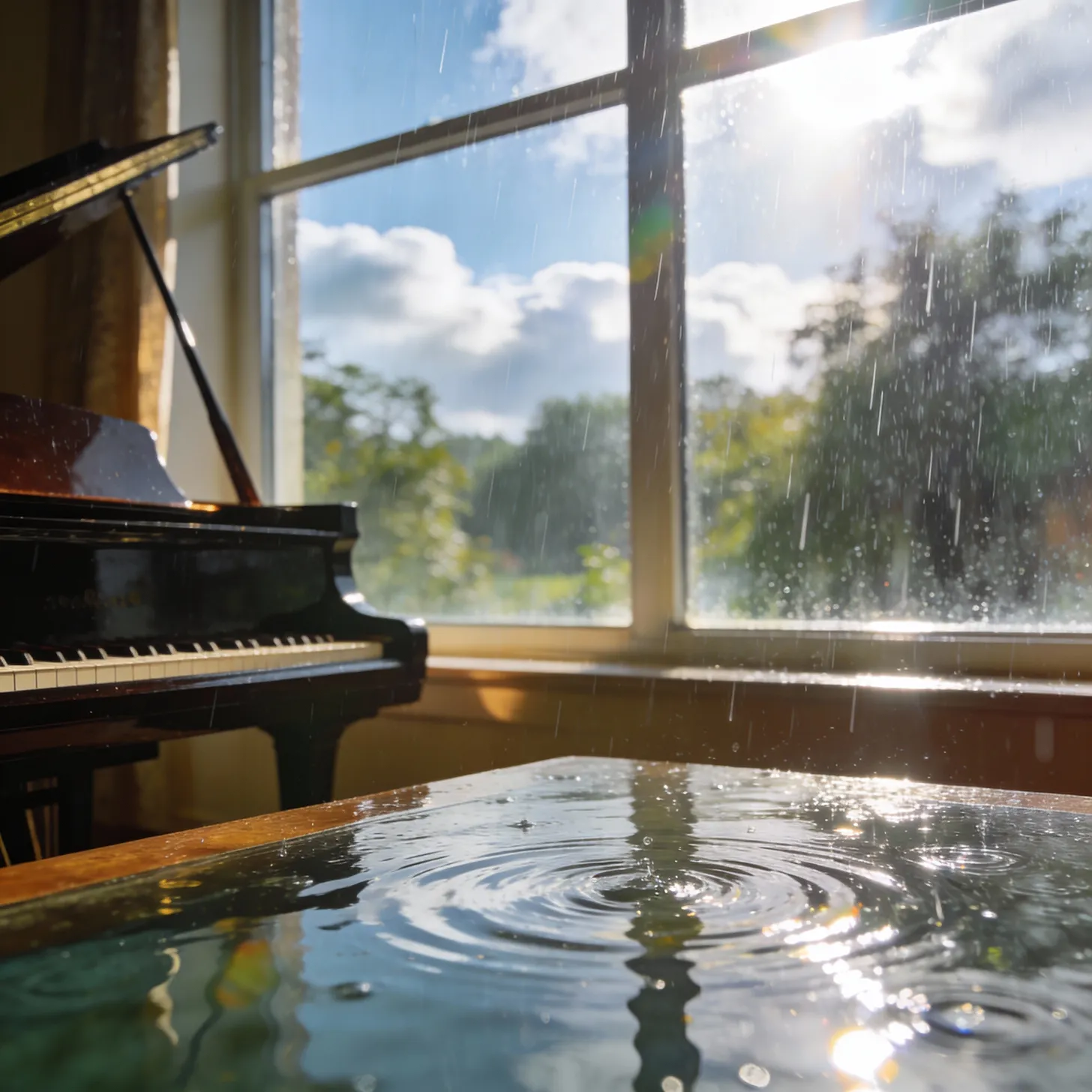 Rain taps against the ivory